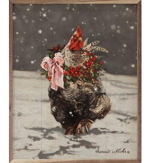 Christmas Rooster With Wreath By Bonnie Mohr